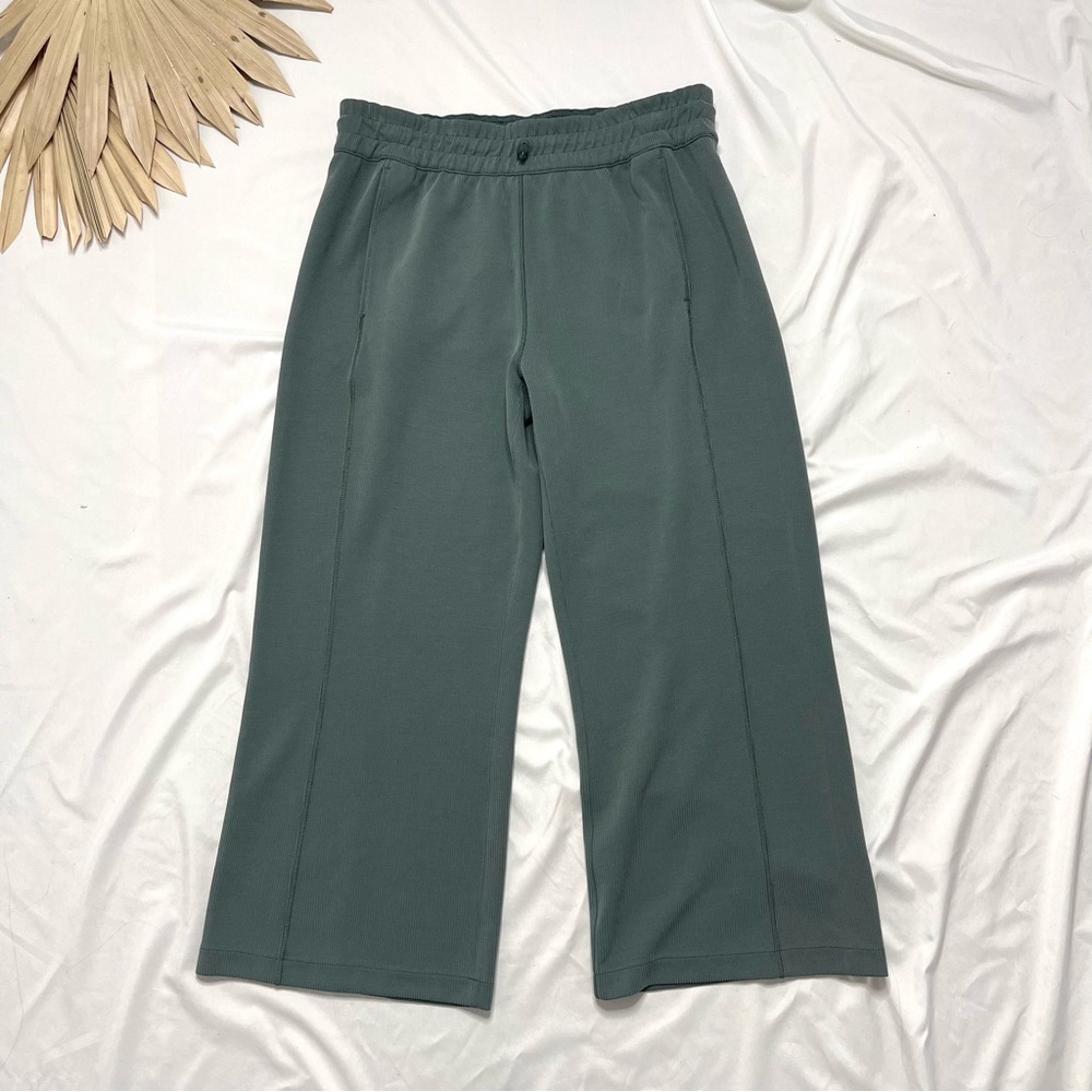 Lululemon Ribbed Softstreme Mid-Rise Wide-Leg Cropped Dark Forest Green Pants